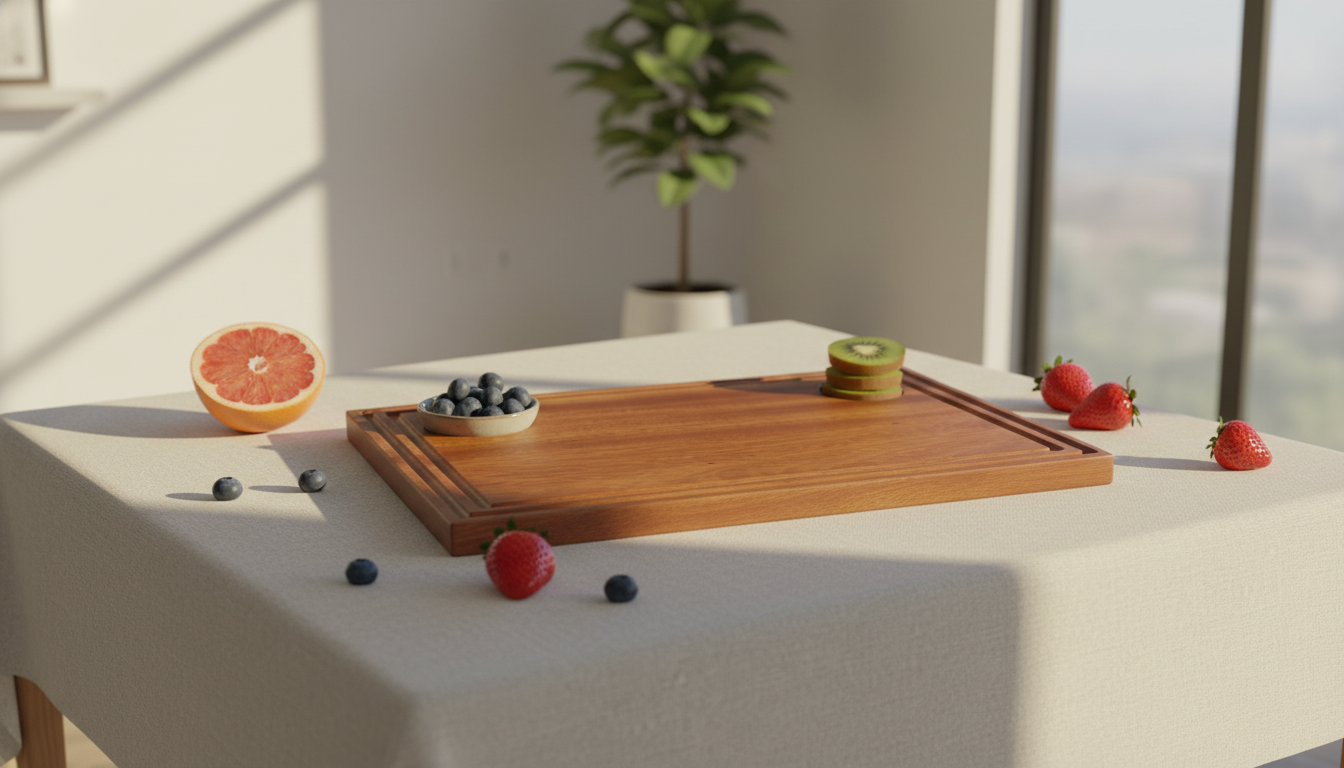 Premium Rectangular Wooden Serving Board with Juice Groove and Dual Dip Holders