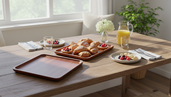 Premium Handcrafted Rectangular Wooden Serving Tray Set - Set of 3