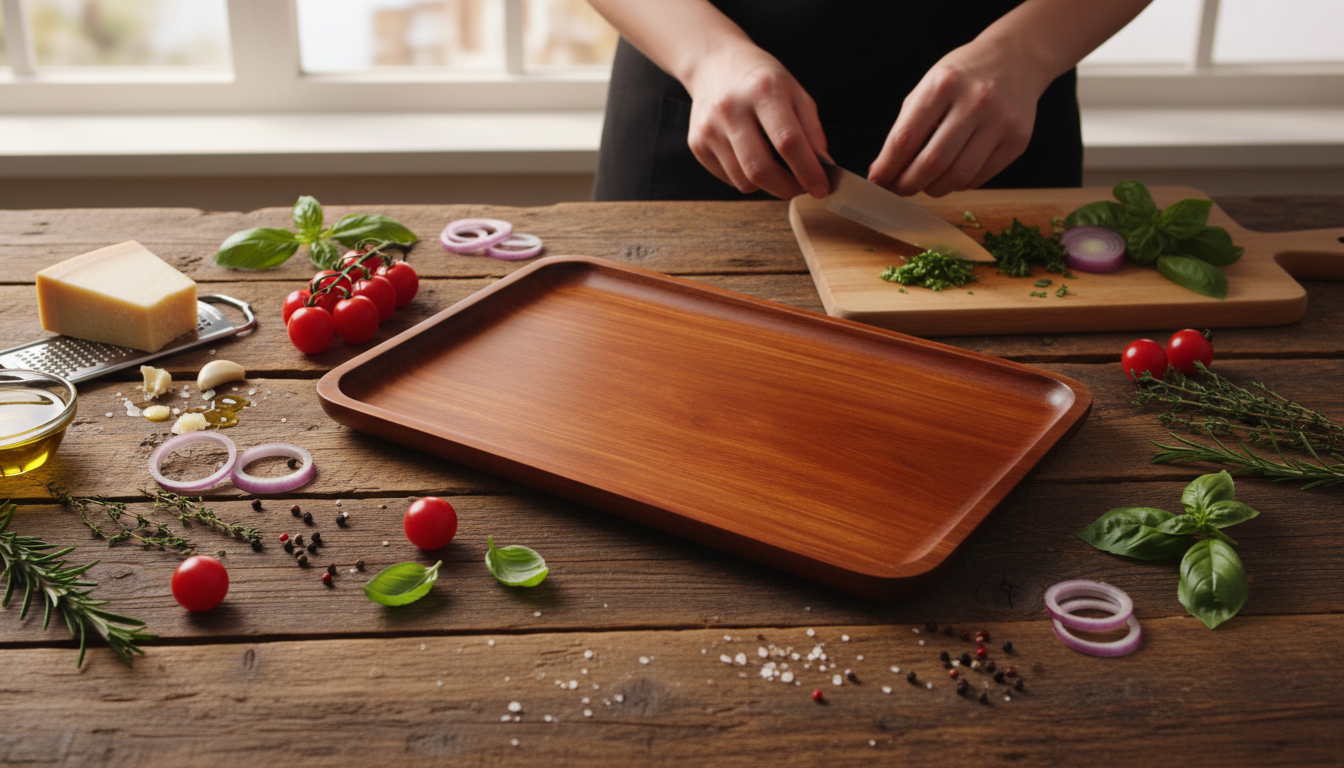 Premium Handcrafted Rectangular Wooden Serving Tray Set - Set of 3