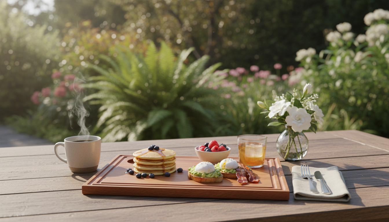 Premium Rectangular Wooden Serving Board with Juice Groove and Dual Dip Holders